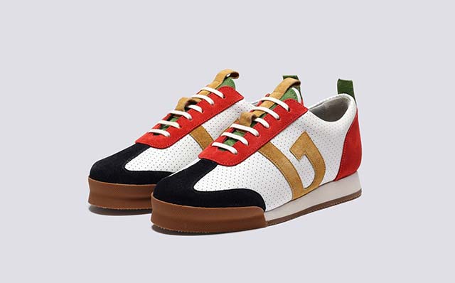 Grenson Sneaker 51 Womens Sneakers in Red/Green/White Leather/Suede GRS212359